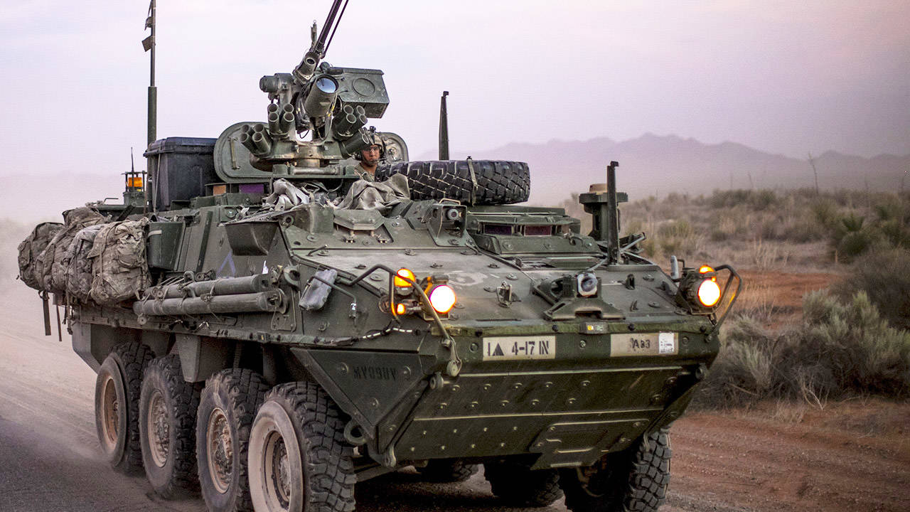 Stryker Rolls Through at Sunset - 1st Brigade Combat Team 2018