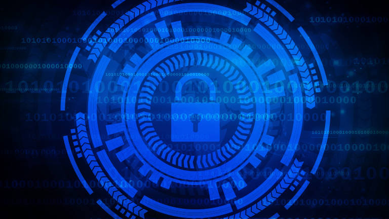 Blue lock on black background