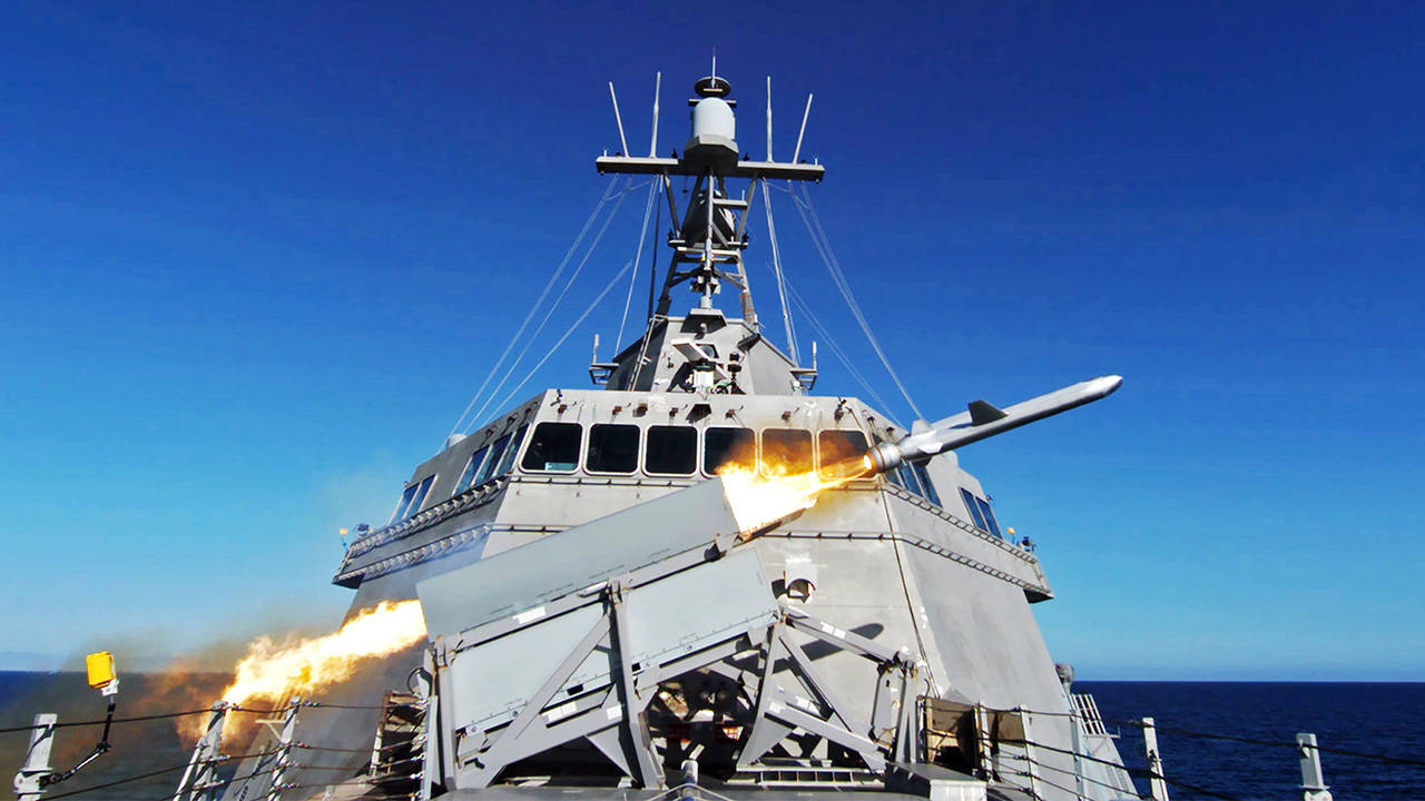 USS Gabrielle Giffords LCS 10 launches a Naval Strike Missile