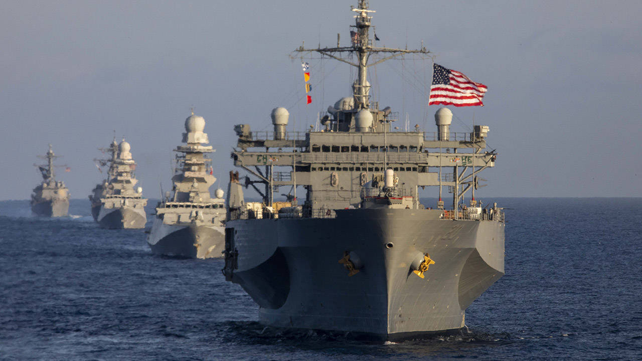 US Navy Ford and Eisenhower Carrier Strike Groups in the Mediterranean Sea