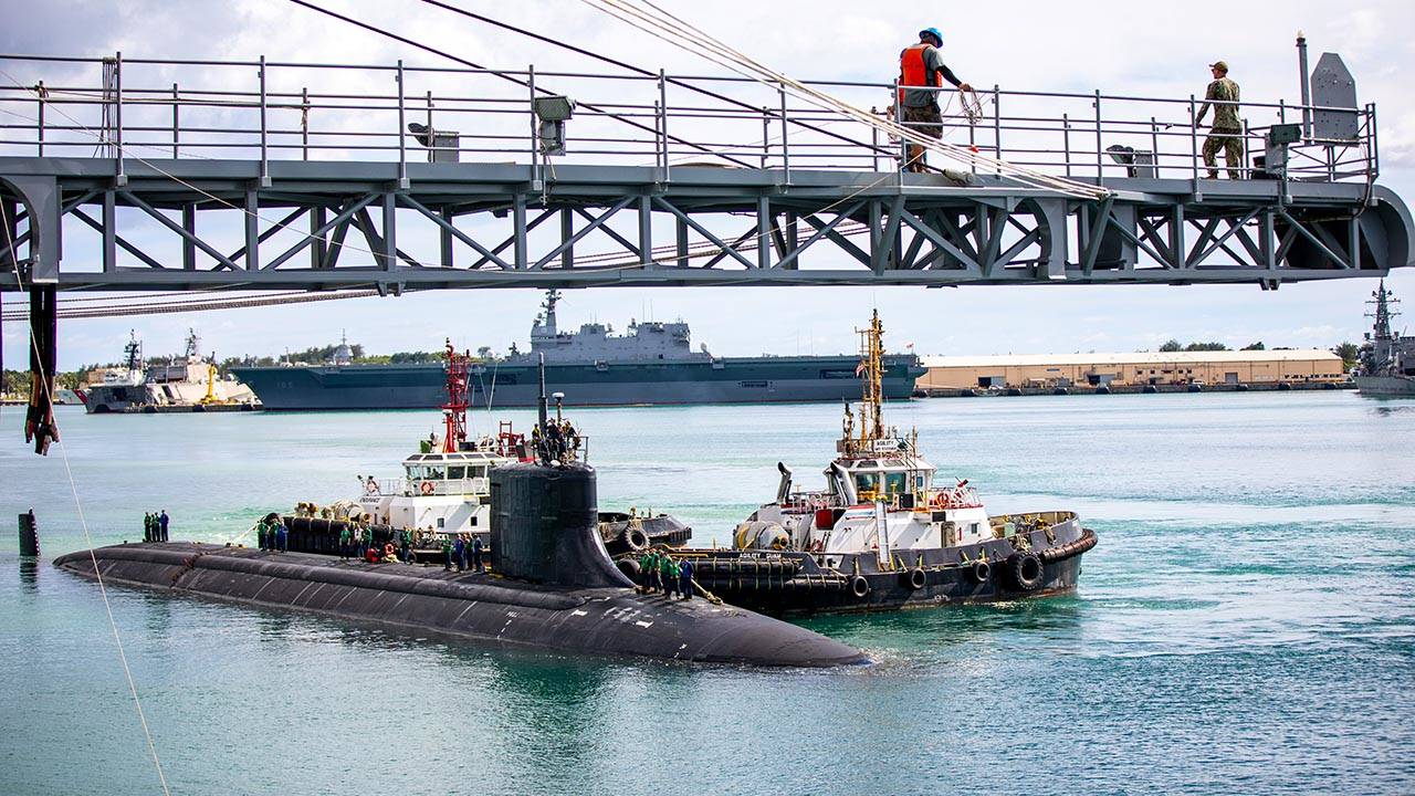 Seawolf-class fast-attack submarine USS Seawolf SSN 21 sails into Naval Base Guam