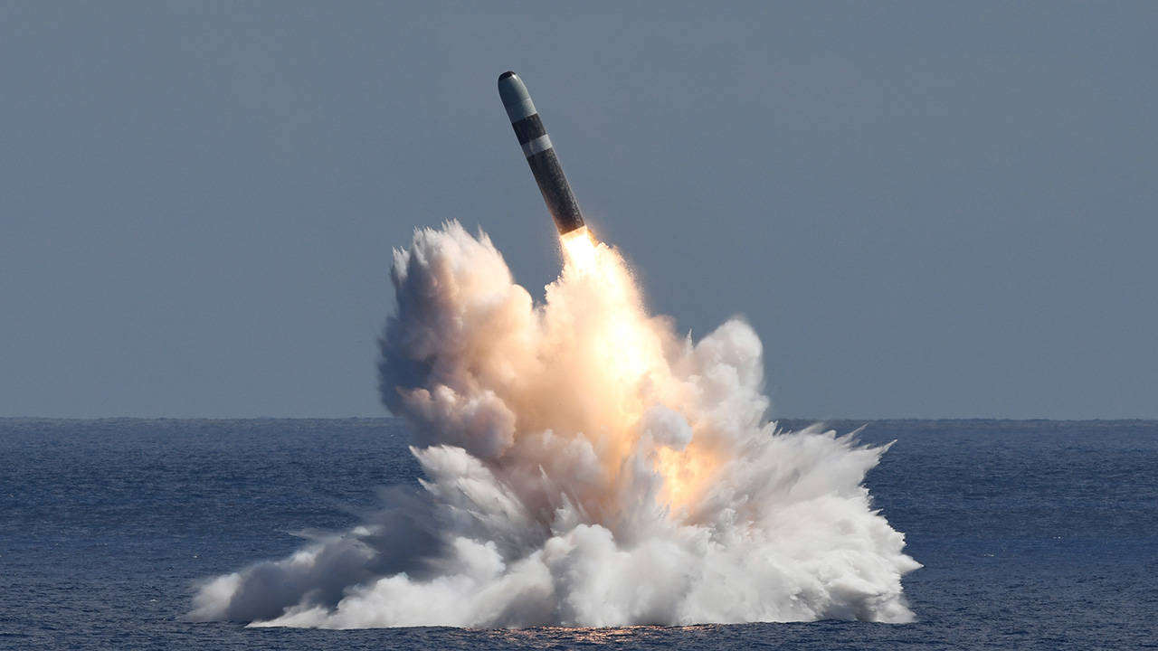 Trident II missile launches from an Ohio-class submarine SSBN